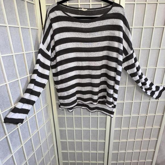 Eileen Fisher Organic Linen Striped Relaxe Top Gray White Boatneck Casual Mediu - Picture 10 of 10